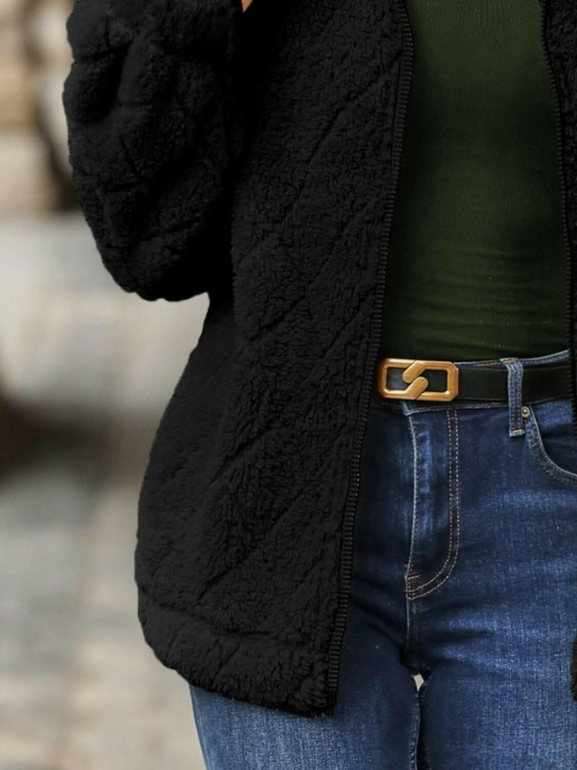 Fuzzy zip-up jacket with pockets - Love Salve